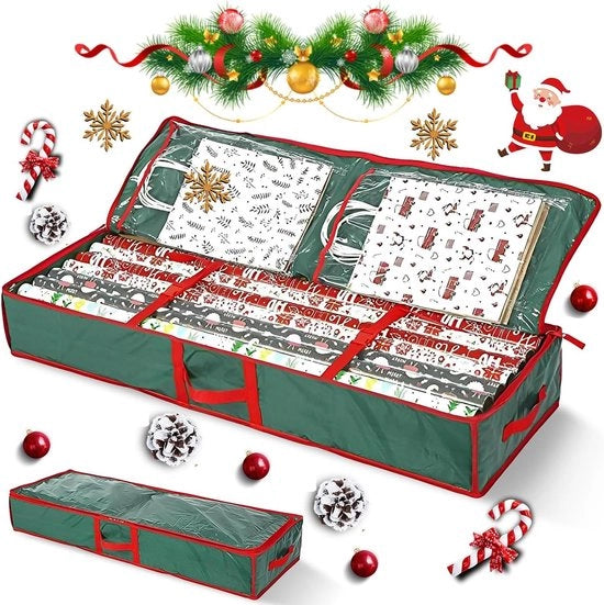 Cestino di stoccaggio 106 x 35 x 15 cm con tessuto 600D Oxford resistentente alle abrasioni a 3 contenitori - per carta da regalo, nastri, fazzoletti di carta, carta da decorazione, decorazioni.