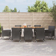 Set da Pranzo da Giardino 9 pz con Cuscini Nero in Polyrattan