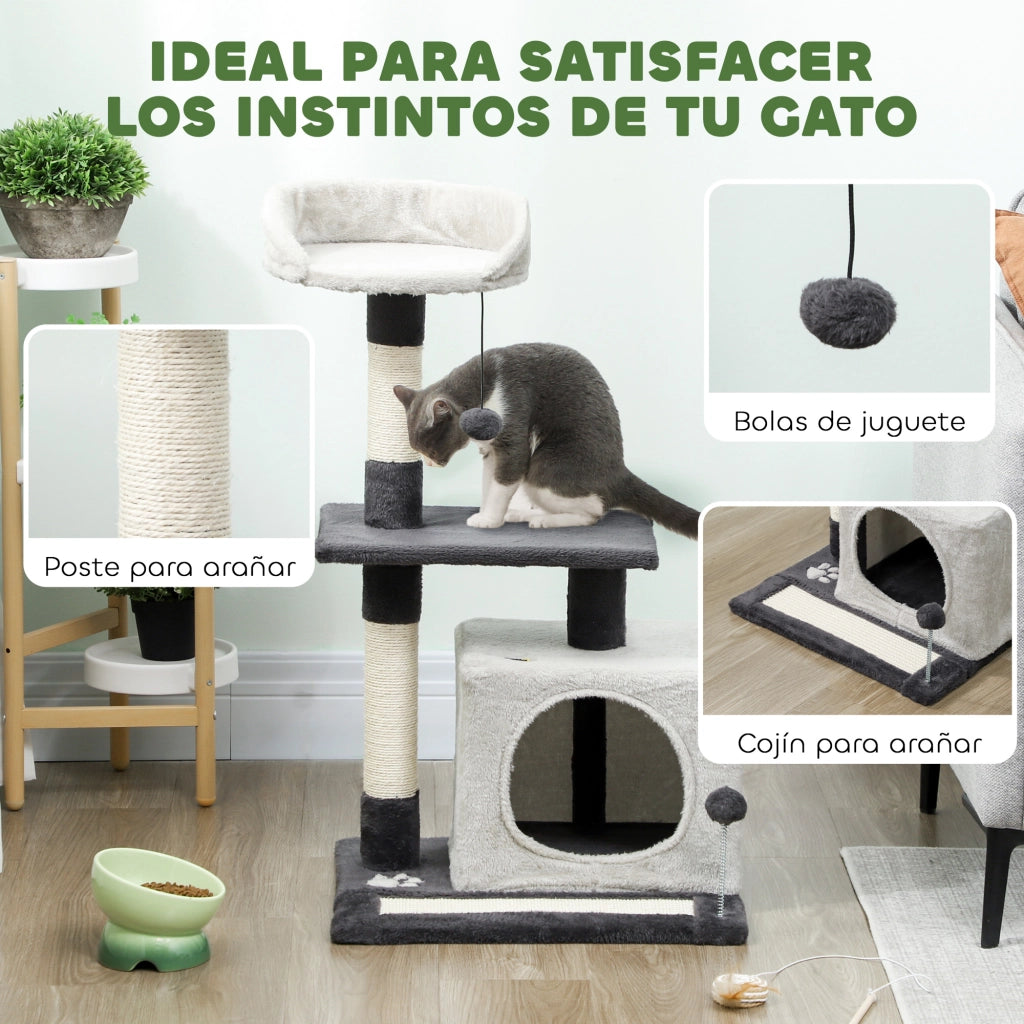Albero tiragraffi per gatti con piattaforme e sisal ¨C zephmum ¨C 85 cm grigio chiaro e nero