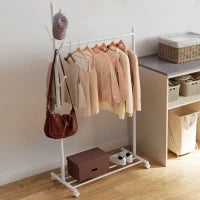 Appendiabiti con Ruote 5 Ganci Barra per Appendere e Scaffale Inferiore per Ingresso Entrata 86x43x171 cm Bianco