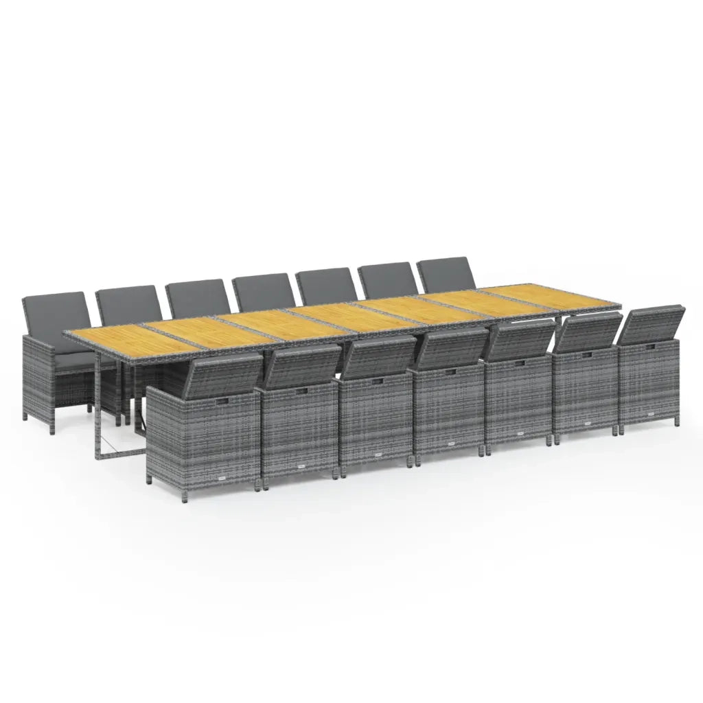 vidaXL Set da Pranzo da Giardino 15 pz con Cuscini Grigio Polyrattan
