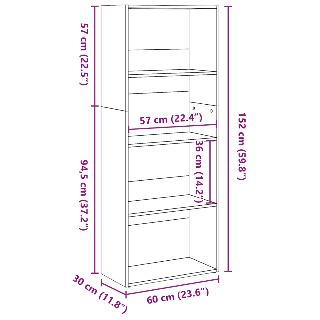 Libreria-Scaffale per Libri-Mobile di Stoccaggio Grigio Sonoma 60x30x152 cm in Legno Multistrato