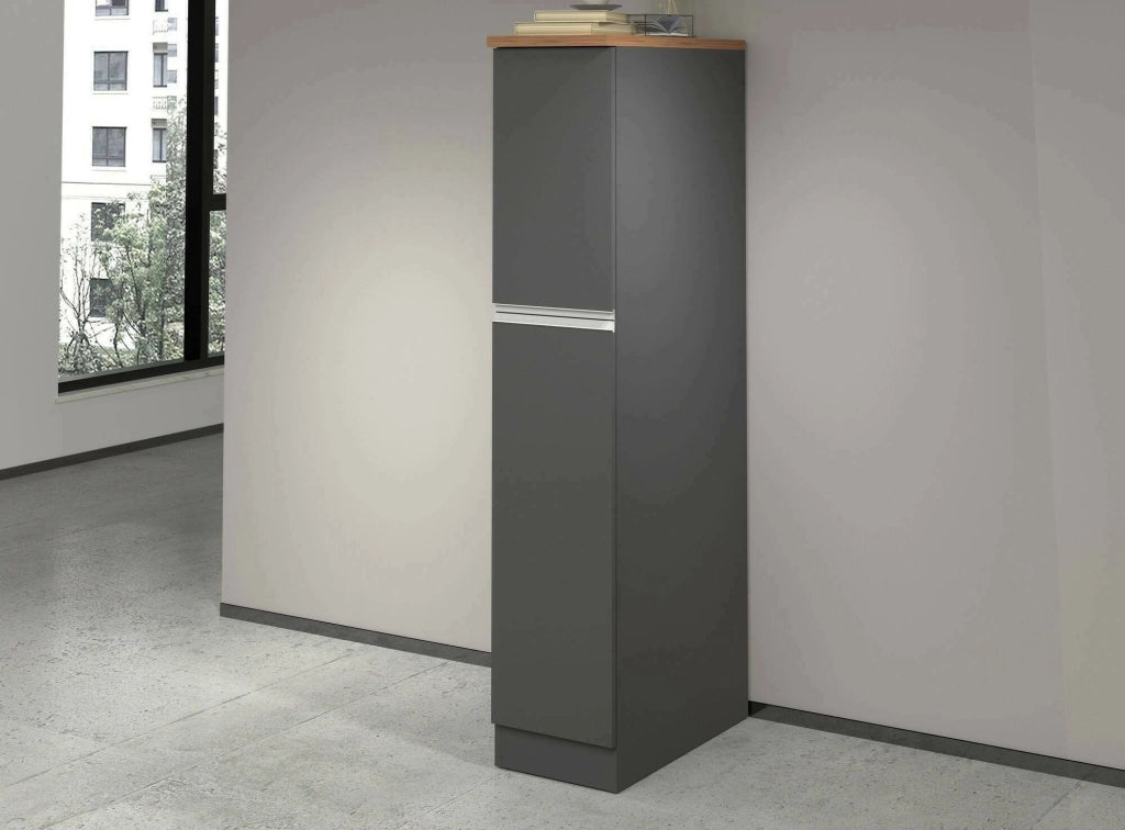 Dispensa da cucina Atrax, Mobile multiuso, Armadio portaoggetti a 2 cassettoni, 100% Made in Italy, 30x60h165 cm, Antracite e Rovere