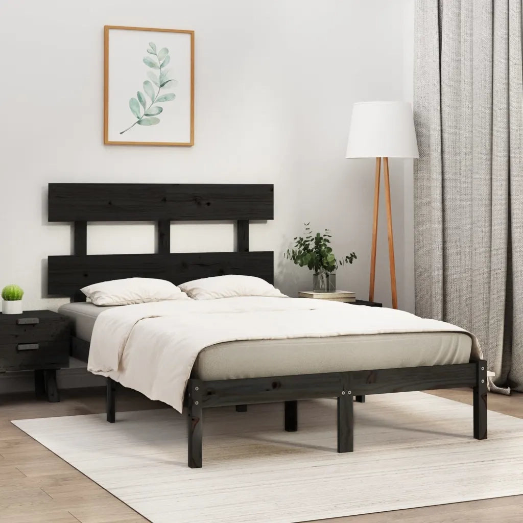 Giroletto-Struttura Letto Nero in Legno Massello 140x190 cm 366147