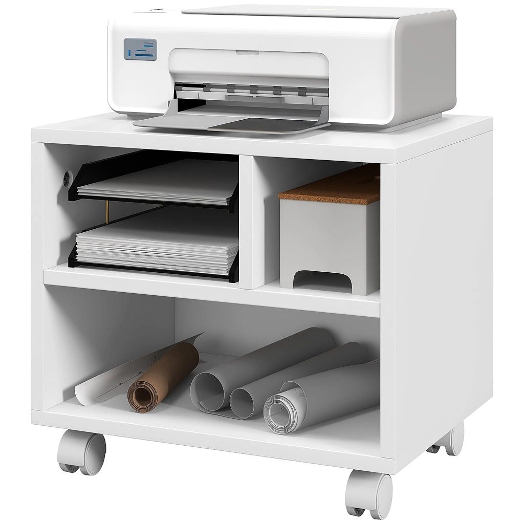 Scrivania Mobile con Ruote e Ripiani Aperti ¨C Zephmum ¨C 40x30x36 cm Bianco