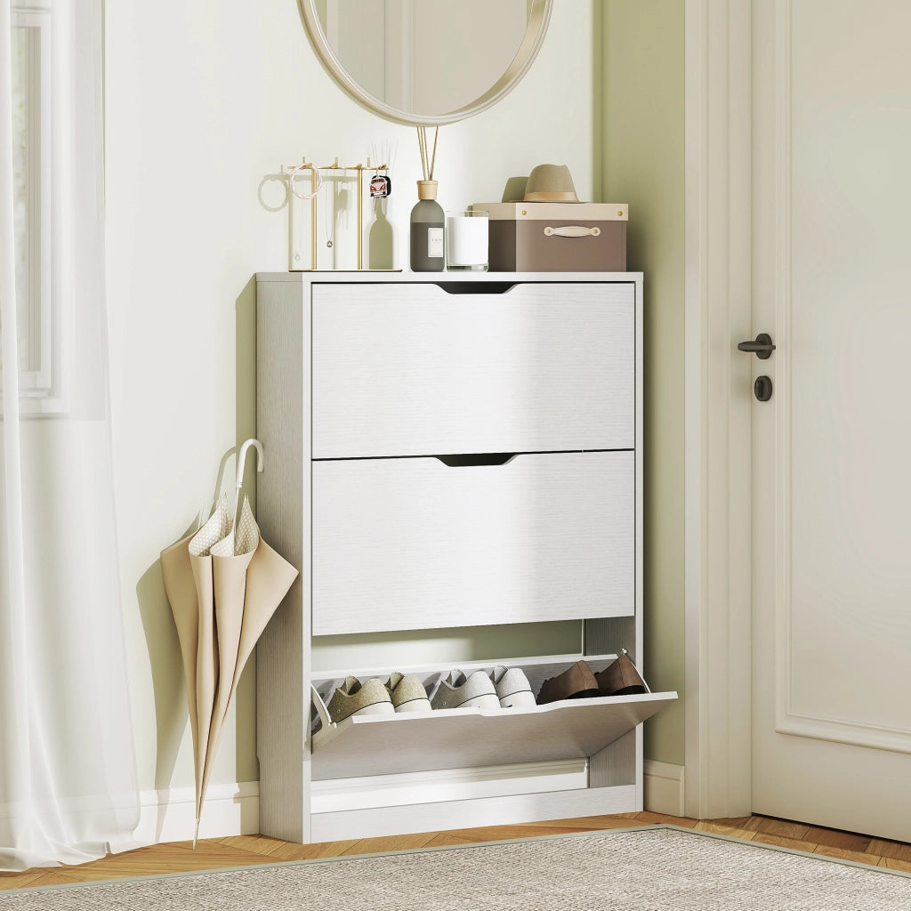 Armadio per scarpe con 3 cassetti ¨C zephmum ¨C bianco, 80x17x108 cm