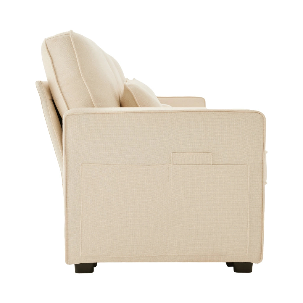 Divano 4 Posti in Tessuto con Braccioli, Cuscini, USB e Portabicchieri ¨C MINIMAL ¨C Beige/Grigio