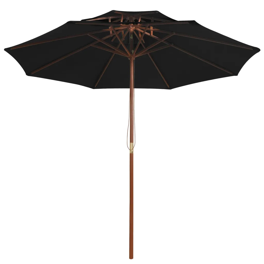 Ombrellone a Due Livelli con Palo in Legno-Ombrello da giardino 270 cm Nero