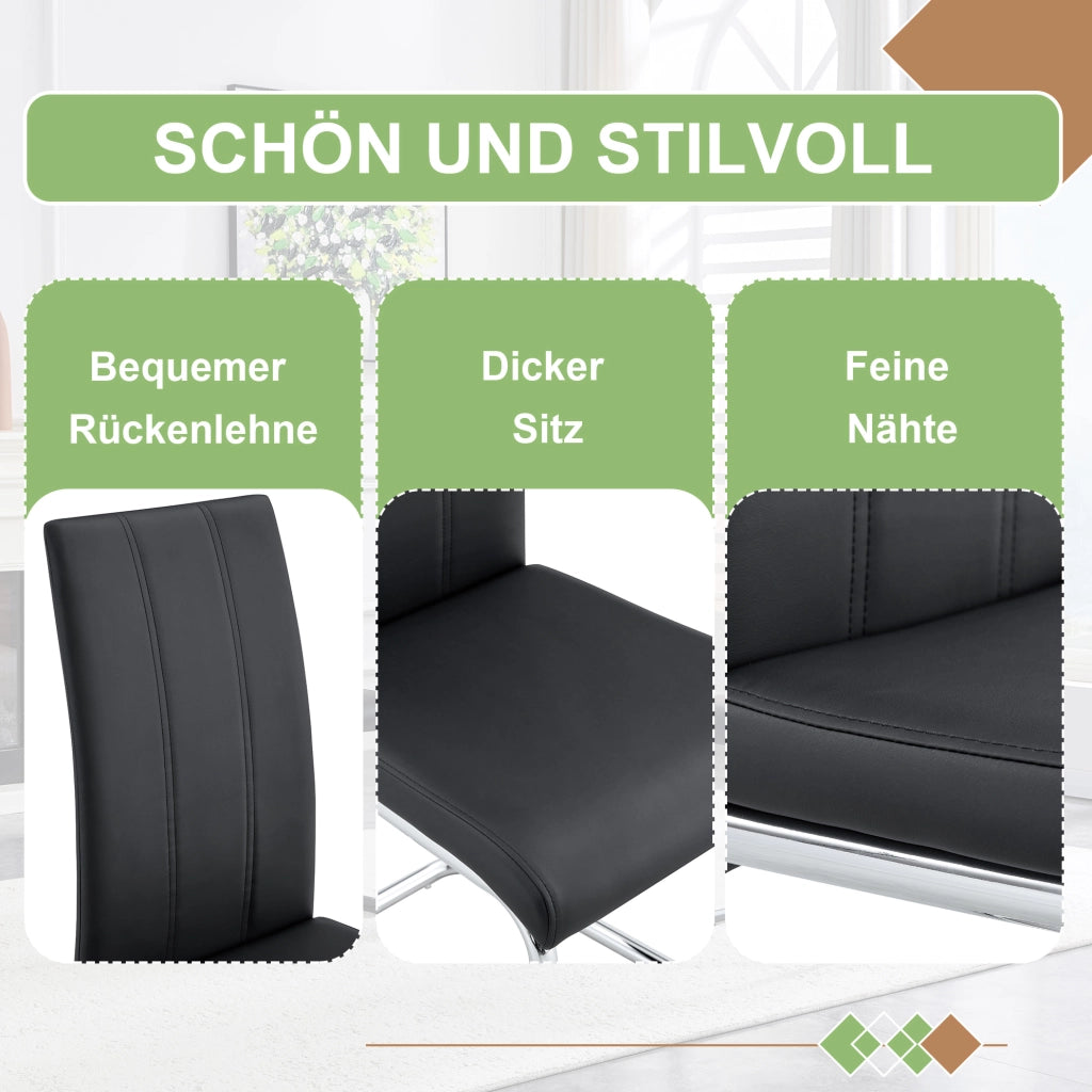 Sedia da pranzo moderna nera in PU e metallo con design ergonomico