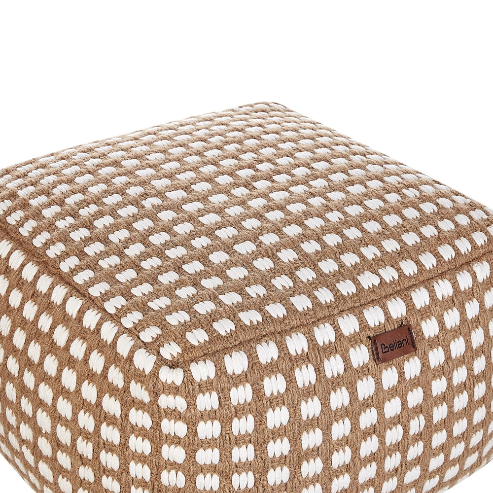 Pouf poggiapiedi tessuto a mano in cotone e lana beige 50 x 50 x 30 cm soggiorno camera da letto
