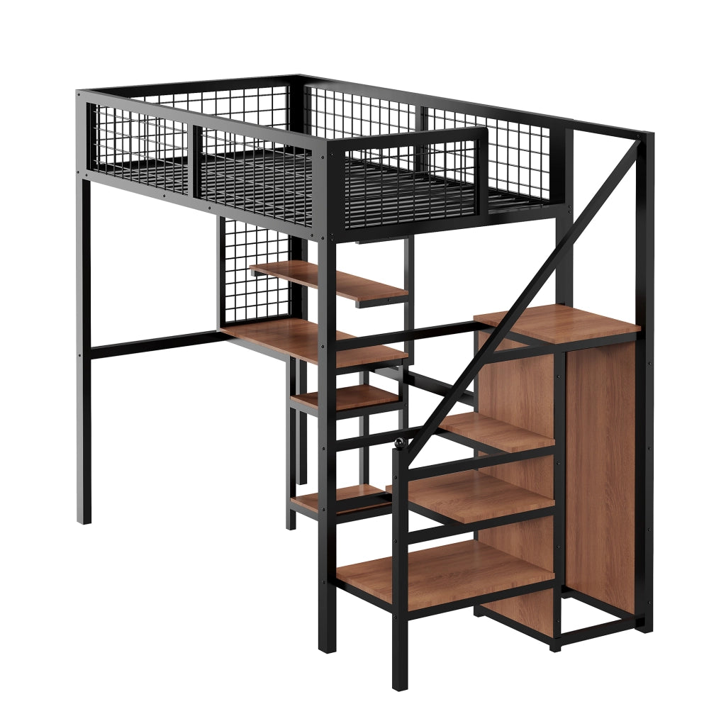 Letto a soppalco 90x200 cm con scrivania; armadio e scala di sicurezza nero