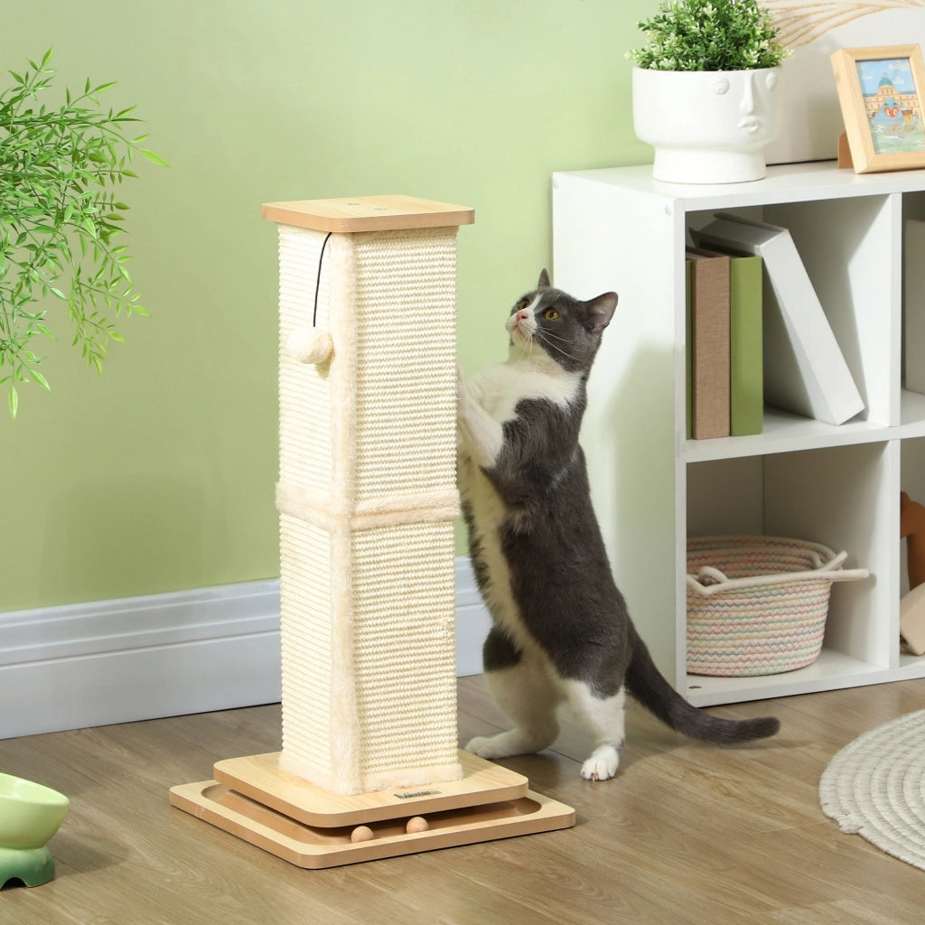 Tiragraffi per gatti 3 in 1 con gioco, palla e sisal ¨C zephmum ¨C effetto quercia/crema 34x34x67