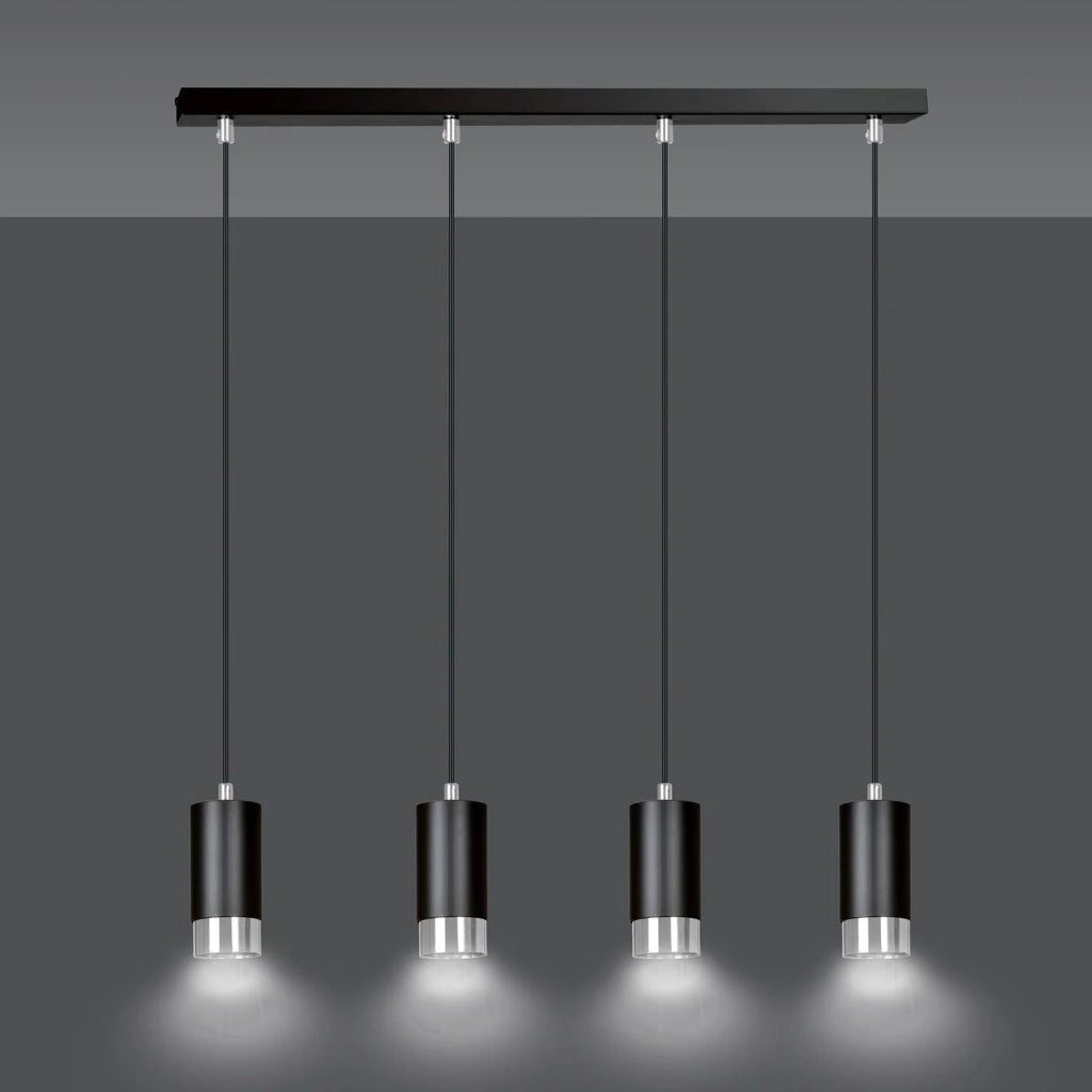 Lampadario 4 Luci Ivar Con Cilindri In Acciaio Nero E Cromo