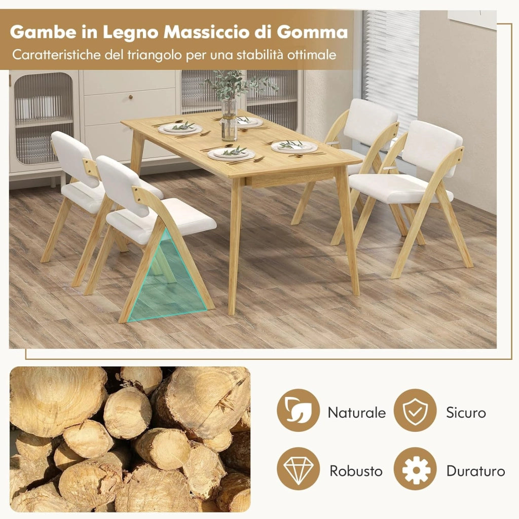 Set 2 Sedie da Pranzo, Sedia da Cucina Pieghevole con Gambe in Legno di Gomma, Sedile e Schienale Imbottiti, Sedia Portatile per Casa Ufficio Matrimonio, Portata 160 kg (Naturale)