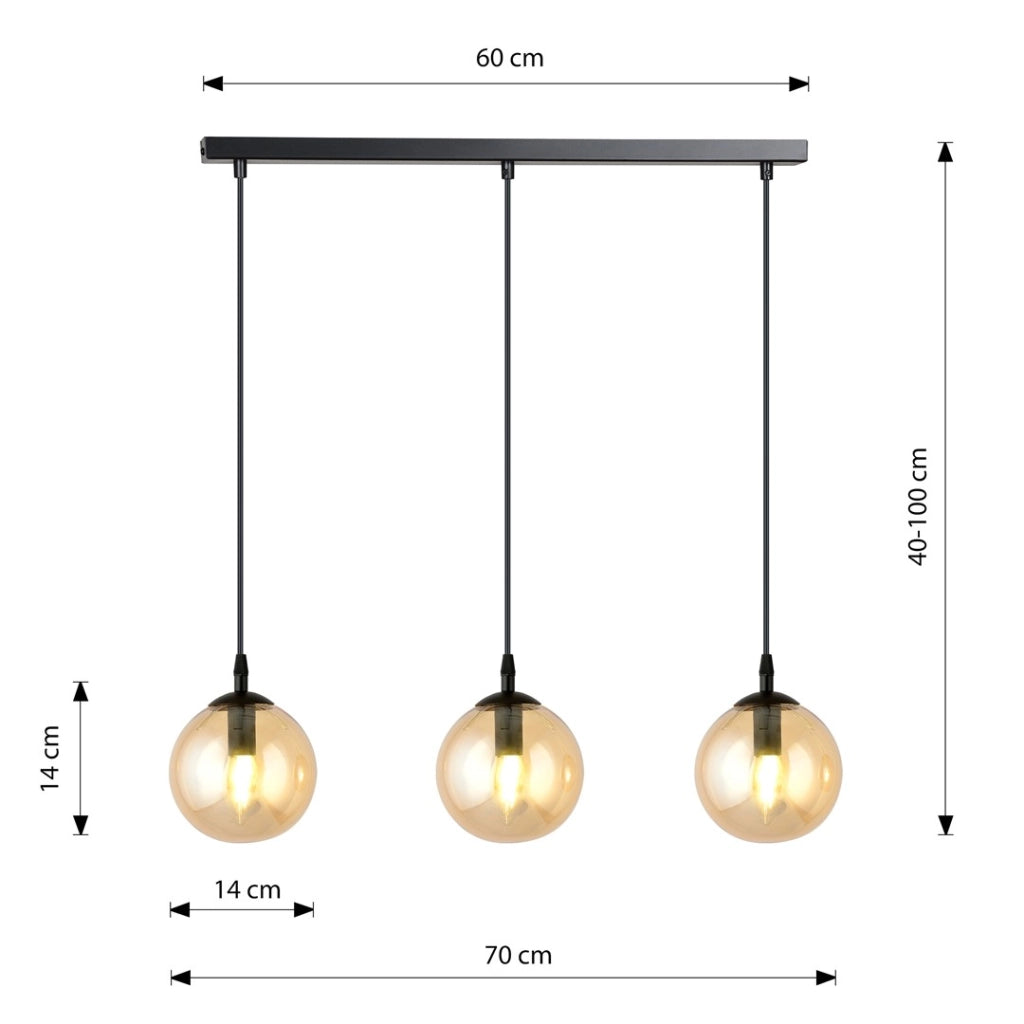 Lampadario Emibig Cosmo 3 3xE14 nero miele 70cm IP20