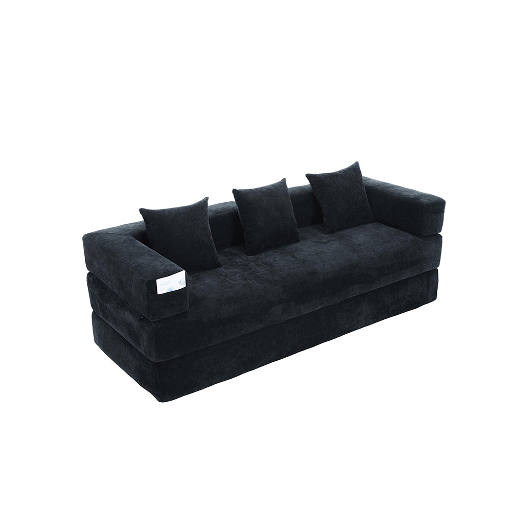 Set divano 3 posti + 3 pouf - Xylo - Velluto costato, imbottitura 32D, home cinema