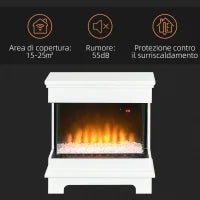 Caminetto Elettrico a 10 Colori con Spegnimento Automatico e Timer da 12h, 61x28x66.5 cm, Bianco