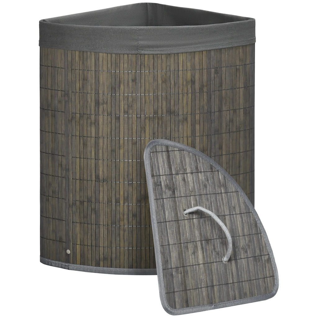 Cestino per bucato con coperchio e manico ¨C zephmum ¨C Bamb¨´ grigio 55L