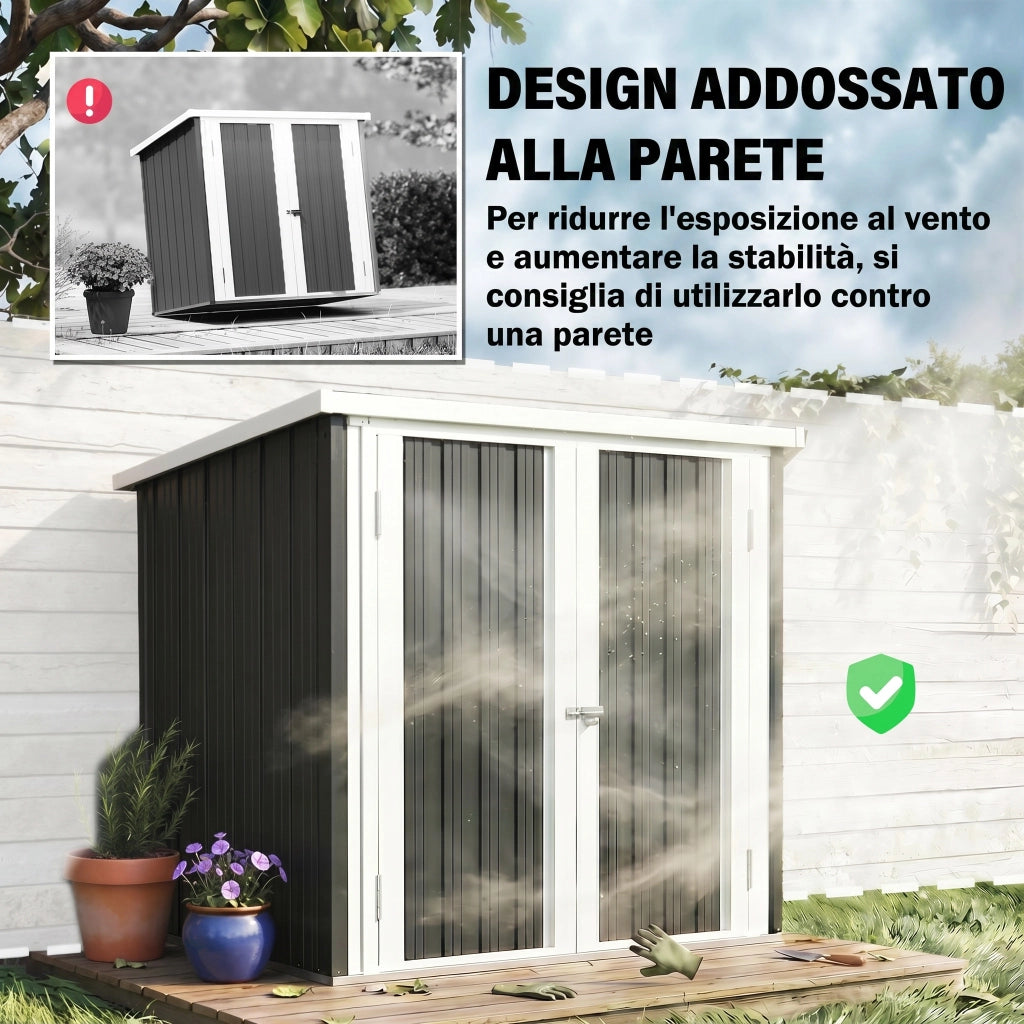 Casetta Giardino Acciaio Doppia Porta ¨C zephmum ¨C Nero Bianco 147x86x134