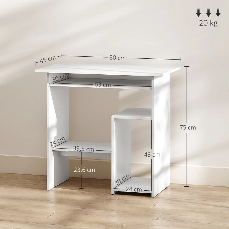 Scrivania con tastiera estraibile e vani - per studio - in legno - 80×45×75 cm - bianco