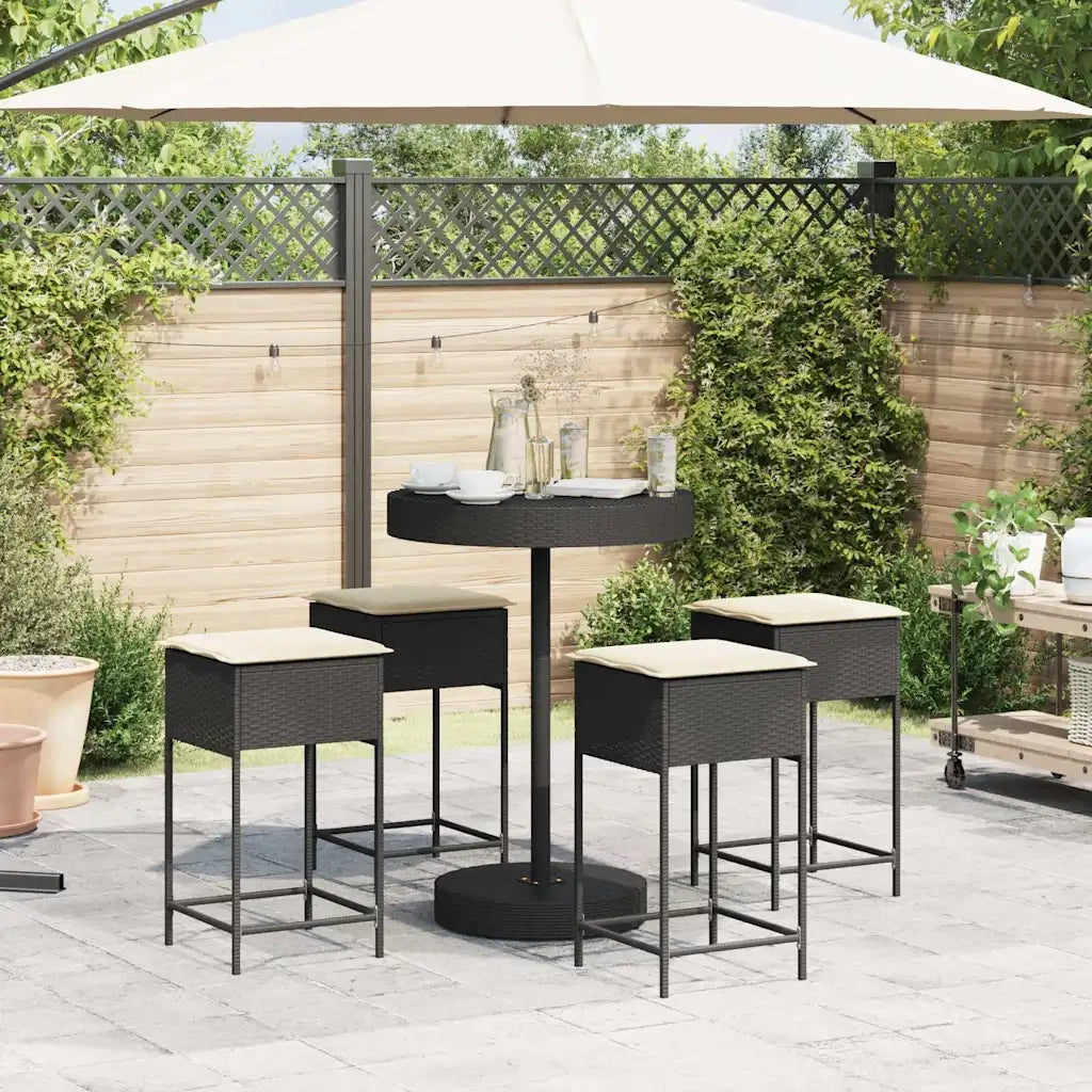 Set Bar da Giardino 5 pz | Set Salotto da Giardino con Cuscini in Polyrattan Nero