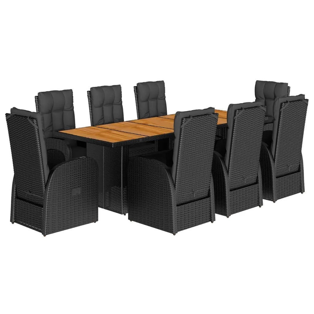 Set da Pranzo da Giardino 9 pz con Cuscini Nero in Polyrattan 3277635