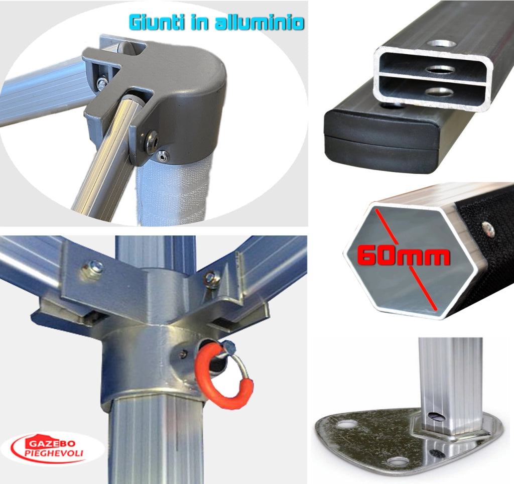 Gazebo 4x8 m bianco certificato IGNIFUGO pieghevole alluminio piantone esagonale 60mm portatile estendibile richiudibile estensibile acciaio con laterali per fiere eventi stand chiosco tenda tendone mercato mercatino