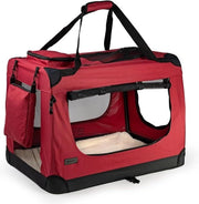 Porta cane pieghevole per viaggi Auto 60x42x44 cm Scatola di trasporto robusta Maniglie Copertura 12 kg Piccola Grande Rosso scuro.