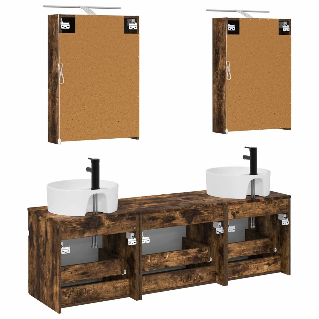 Set di Armadi da Bagno 5 pcs Rovere Fumo 50 x 14,5 x 70 cm 3406595
