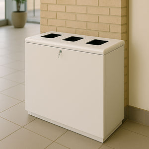 Mobile per Raccolta Differenziata 3 Scomparti con Apertura Frontale 120x40x90 cm in Acciaio Beige