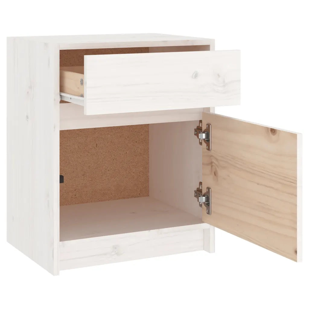 Comodini 2 pz-Set di 2 Tavolino da notte Bianchi 40x31x50 cm in Legno Massello di Pino