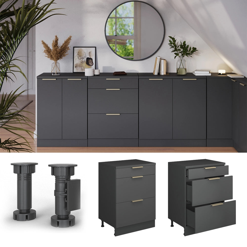 Mobile per mansarda Rion Antracite-oro/Antracite 60 x 83.8 cm senza inclinazione con 3 cassetti Vicco