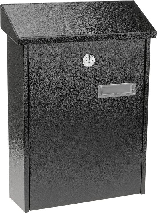 Borsa postale metallica per lettere e pacchi in colore nero, dimensioni 235 x 75 x 315 mm