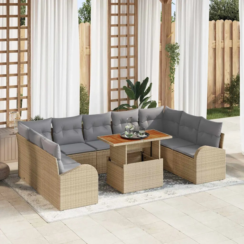 Set Divano da Giardino 10 pcs Beige Poly Rattan 3358366