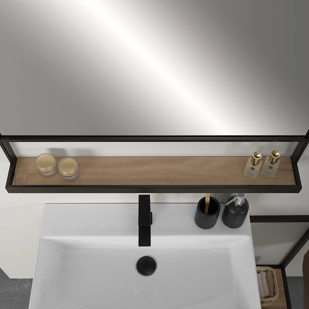 Mobile bagno sospeso 80 cm in legno e metallo nero con specchio Zante