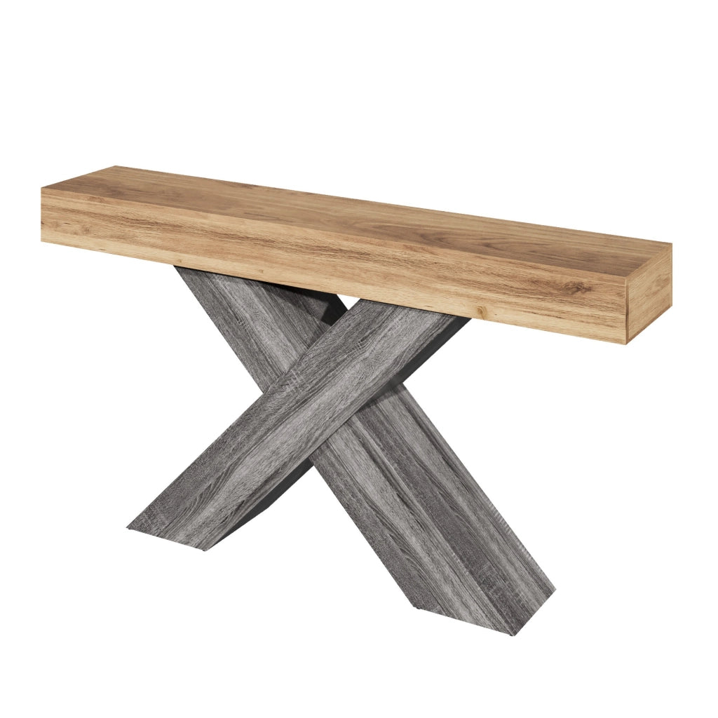 Consolle con struttura a X e piano aperto per ingresso in truciolare 140×30×80 cm naturale