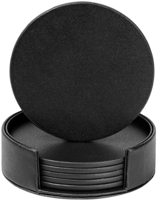 Set da 6 pezzi di supporti in pelle per protezione contro le macchie sul tavolo, duraturo e antiscivolo, ideali per tazze e tazze da caffè, 10 cm (nero)