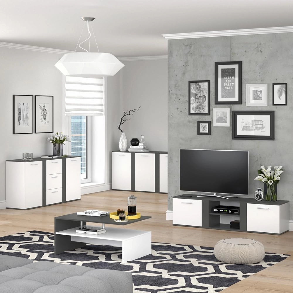 Mobile tv Novelli, Antracite, 155 x 41 cm, per l'utilizzo come mobile TV con più ripiani