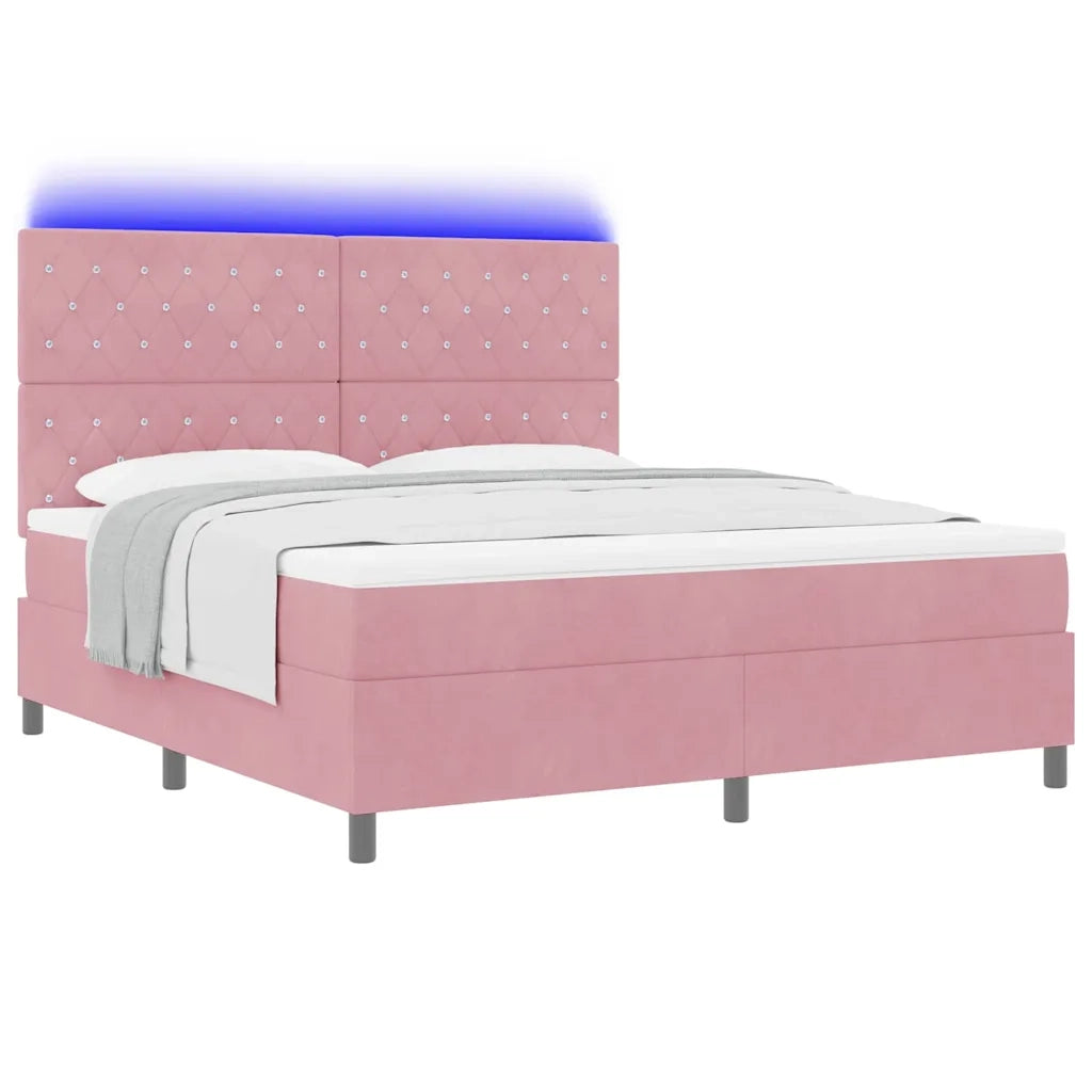 Letto a Sorgente LED con materasso Rosa 180 x 200 cm Velluto 3343267