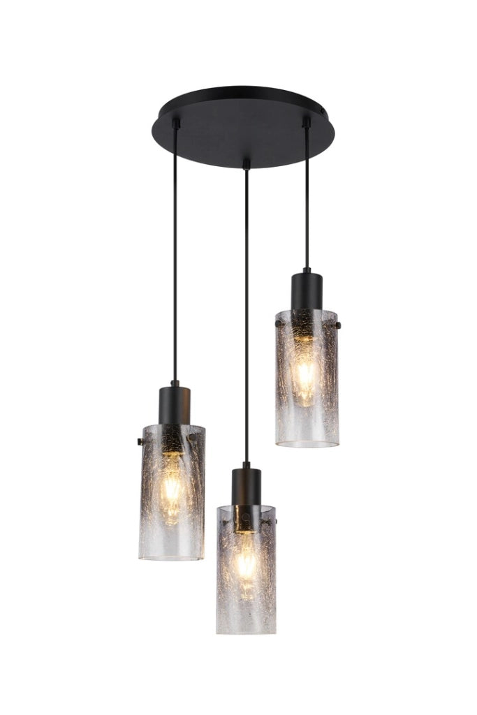 Sospensione vintage Fumea nera vetro fumé 3xE27 Rabalux