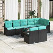Set Divano da Giardino con archiviazione 9 pcs Nero polyrattan