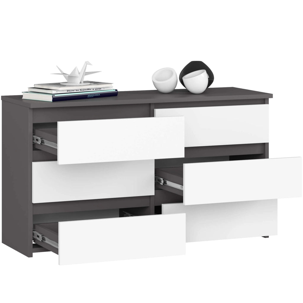 Cassettiera CL100 compatta AKORD Grigia Grafite 100 cm 6 cassetti inserto frontale Bianco 100x35x57 cm