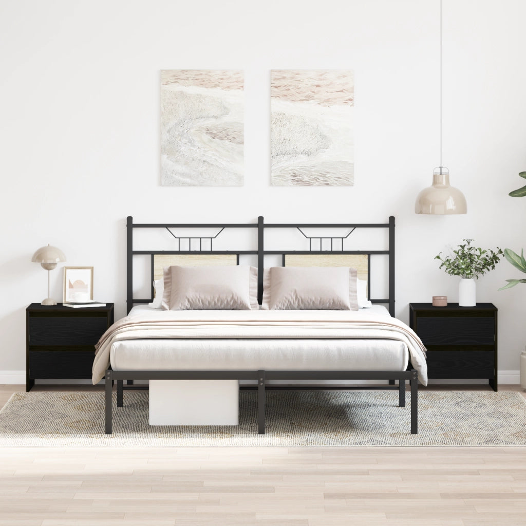 Cabinetto da letto  2 pezzi Nero Rovere 45x34x44,5 cm Legno ingegnerizzato
