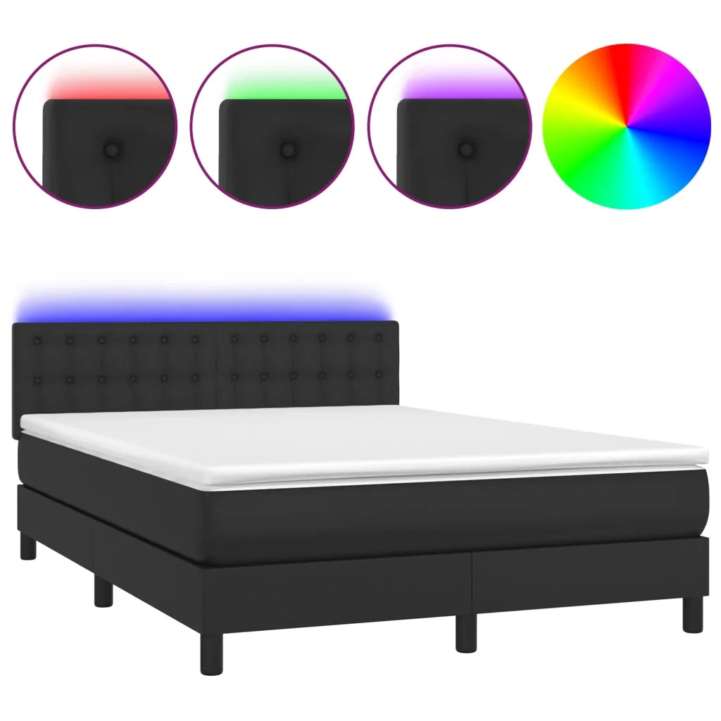 Giroletto a Molle con Materasso e LED Nero 140x190cm Similpelle 3134219