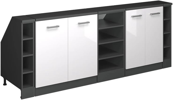 Set di mobili sottotetto Rion, Bianco lucido, 210 cm Set di 5 carcasse armadio profondità 60 cm, adatto per il salvaspazio sotto tetti spioventi
