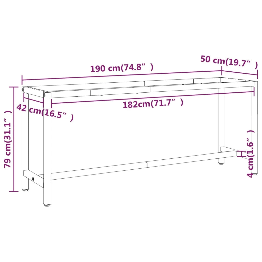 Telaio Banco da Lavoro Nero e Rosso Opaco 190x50x79 cm Metallo CFW9820452