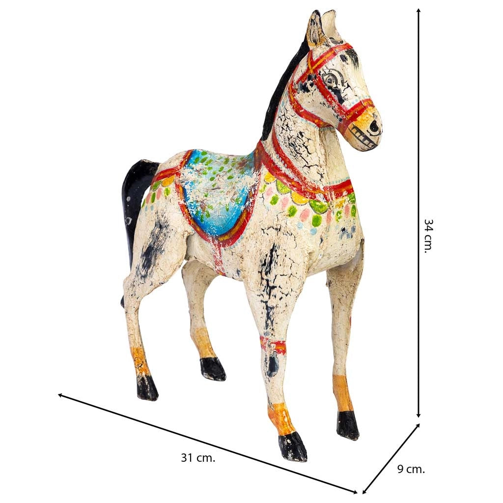 Cavallo decorativo in metallo verniciato invecchiato 31x9x34
