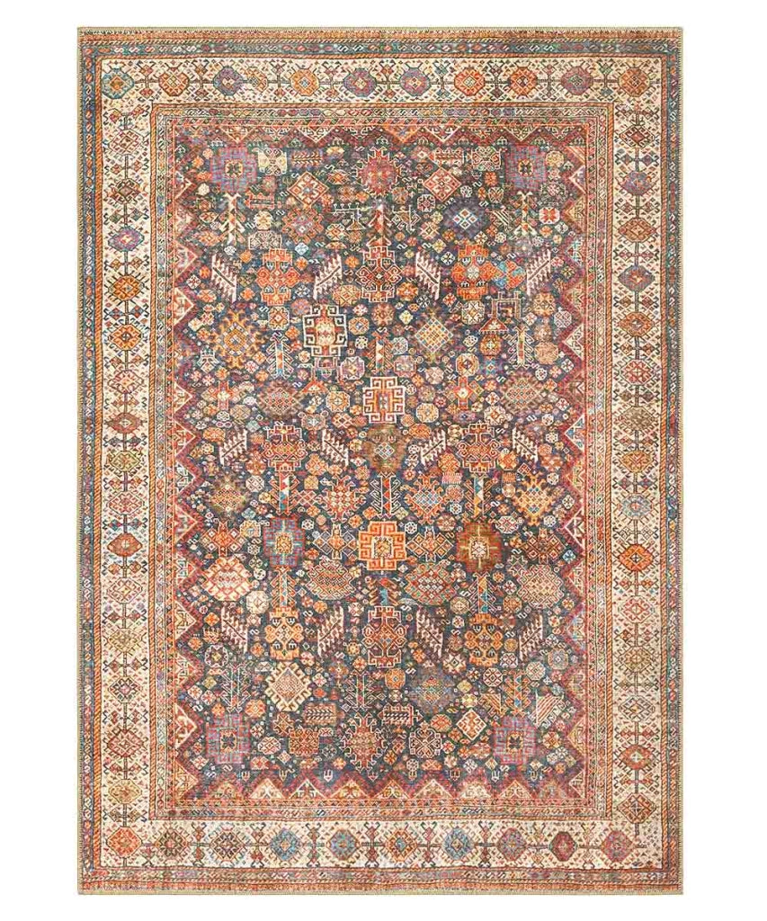 Tappeto arredo casa ORIENTAL SAROUK BLU MULTICOLORE cm.190x290 riproduzione disegno persiano classico in stile vintage. Tappeto lavabile per salotto, soggiorno, camera da letto.