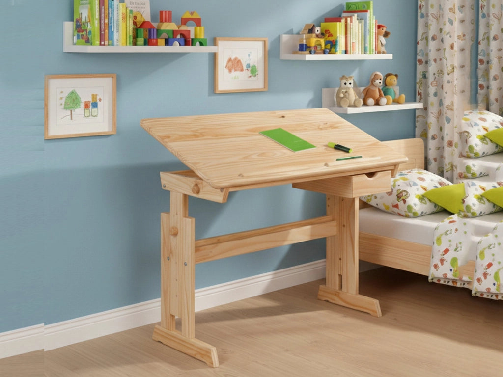 Carfizzi, Scrivania Materiale Piano in Legno Massello, 109x55x63h cm Marrone Quercia