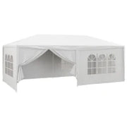 Gazebo Tendone per Feste 6x3m con Pareti Laterali Rimovibili, Porte e Finestre, Bianco